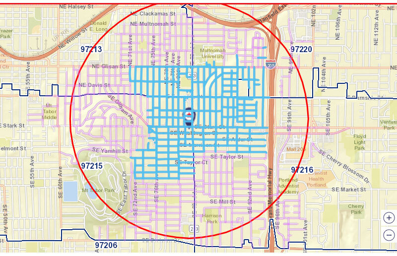 Map area showing area that received mailers.