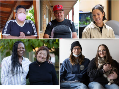 Images of five clients and staff who were interviewed for the SHS annual report.